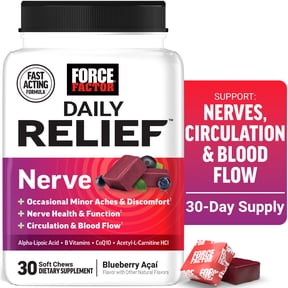 Force Factor Daily Relief Nerve Support Soft Chews with Alpha Lipoic Acid & B Vitamins, 30 Mixed Berry Flavor