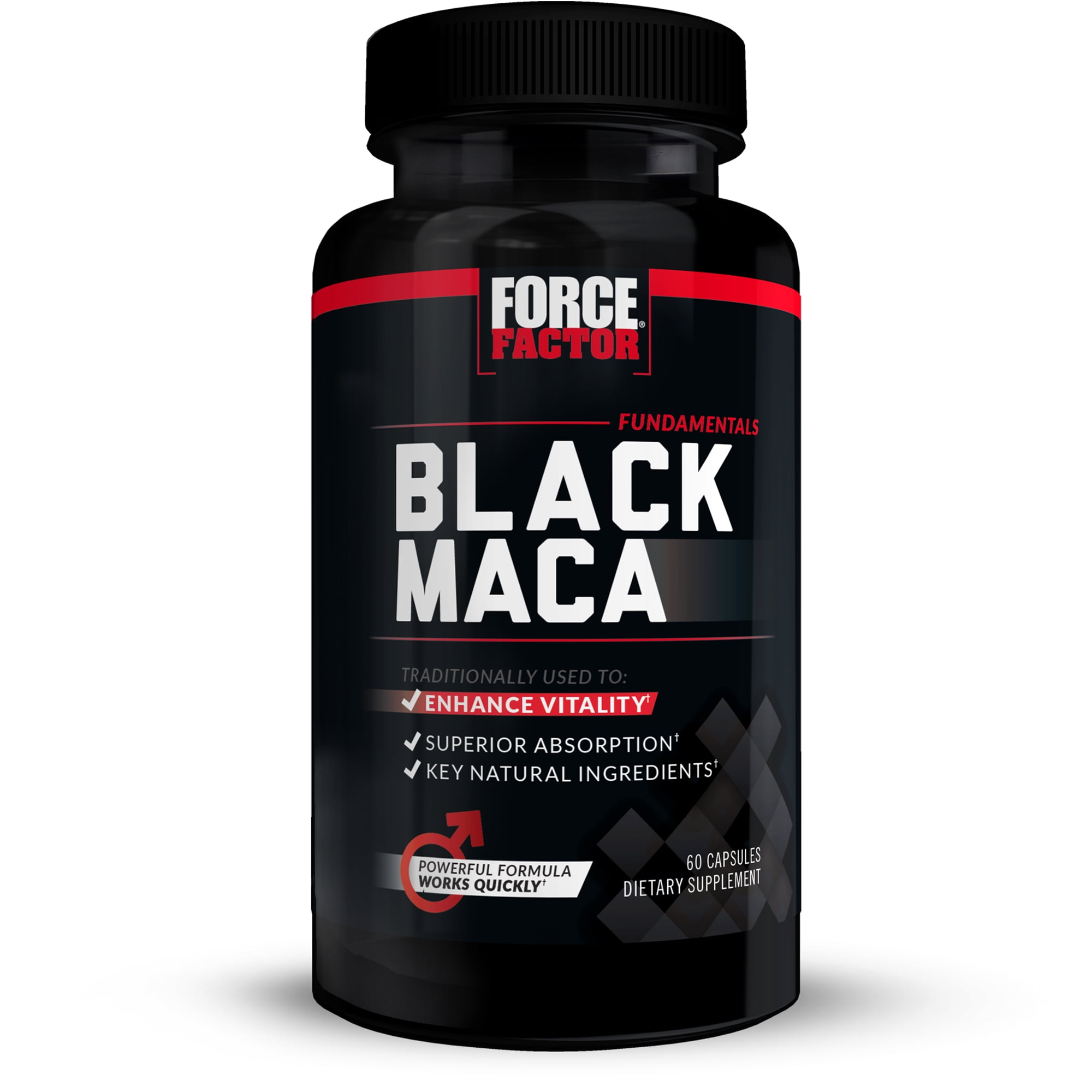 Black Maca Root Vitality Supplement for Men and Women with Superior Absorption, For Hormonal Balance, Energy, and Drive, Works Fast, Natural Maca Negra Extract, 1000mg, 60 Capsules by Force Factor