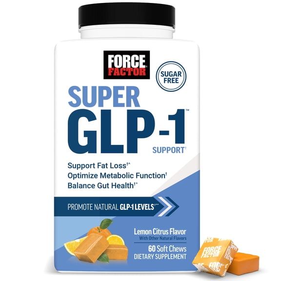 Force Factor Super GLP-1 Support Soft Chews, Promote Natural GLP-1 Production, Support Fat Loss, Metabolic Function & Healthy Body Composition, Sugar Free Lemon Citrus Flavor, 60 Soft Chews