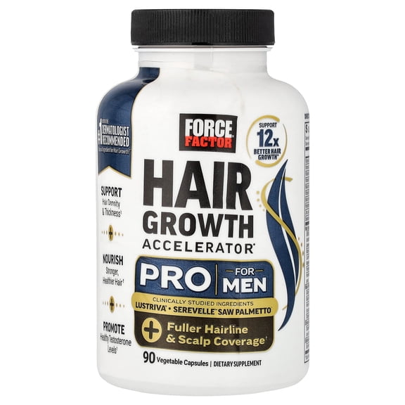 Force Factor Hair Growth Accelerator Pro, For Men, 90 Vegetable Capsules