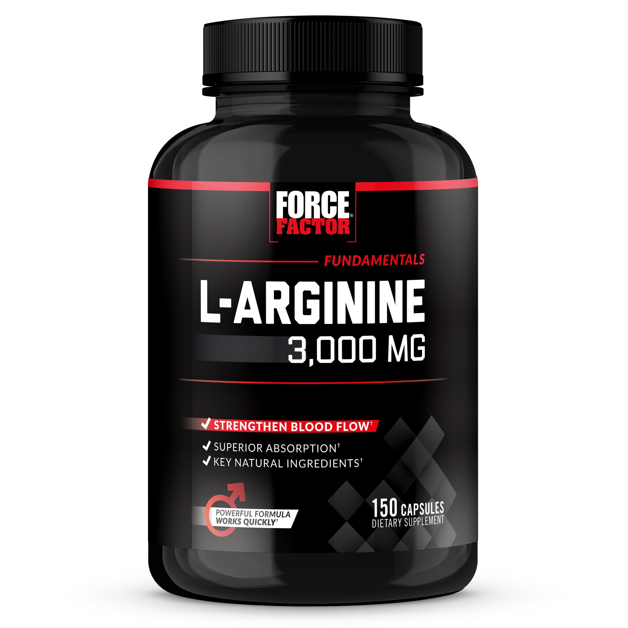 L-Arginine Nitric Oxide Supplement with BioPerine to Help Build Muscle and Support Stronger Blood Flow, Circulation, Nutrient Delivery, and Pumps, L-Arginine 3000mg, 3g, 150 Capsules by Force Factor