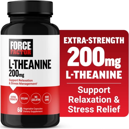 Force Factor L Theanine 200mg, L-Theanine Supplement for Stress Relief, Calm & Relaxation, Extra Strength, Vegan, Non-GMO, 60 Capsules
