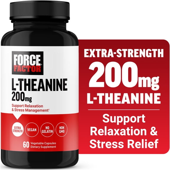Force Factor L Theanine 200mg, L-Theanine Supplement for Stress Relief, Calm & Relaxation, Extra Strength, Vegan, Non-GMO, 60 Capsules