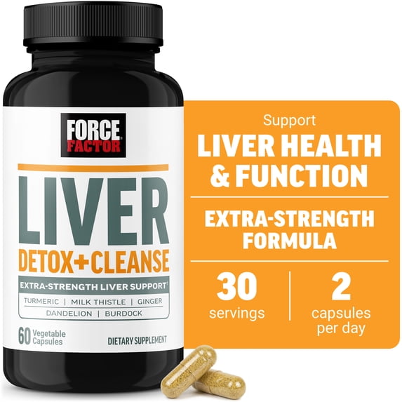 Force Factor Extra-Strength Liver Detox & Repair Capsules with Milk Thistle, Turmeric & Dandelion, 60 Count