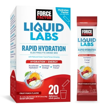 Force Factor Liquid Labs Energy, Electrolytes Powder, Hydration Packets, Fruit Punch, 20 Stick Packs