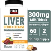 Force Factor Liver Detox + Cleanse with Milk Thistle, Turmeric & Ginger, Supplement for Liver Health, Detox & Repair, Citrus Punch, 60 Soft Chews