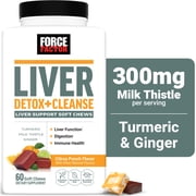 Force Factor Liver Detox + Cleanse with Milk Thistle, Turmeric & Ginger, Supplement for Liver Health, Detox & Repair, Citrus Punch, 60 Soft Chews