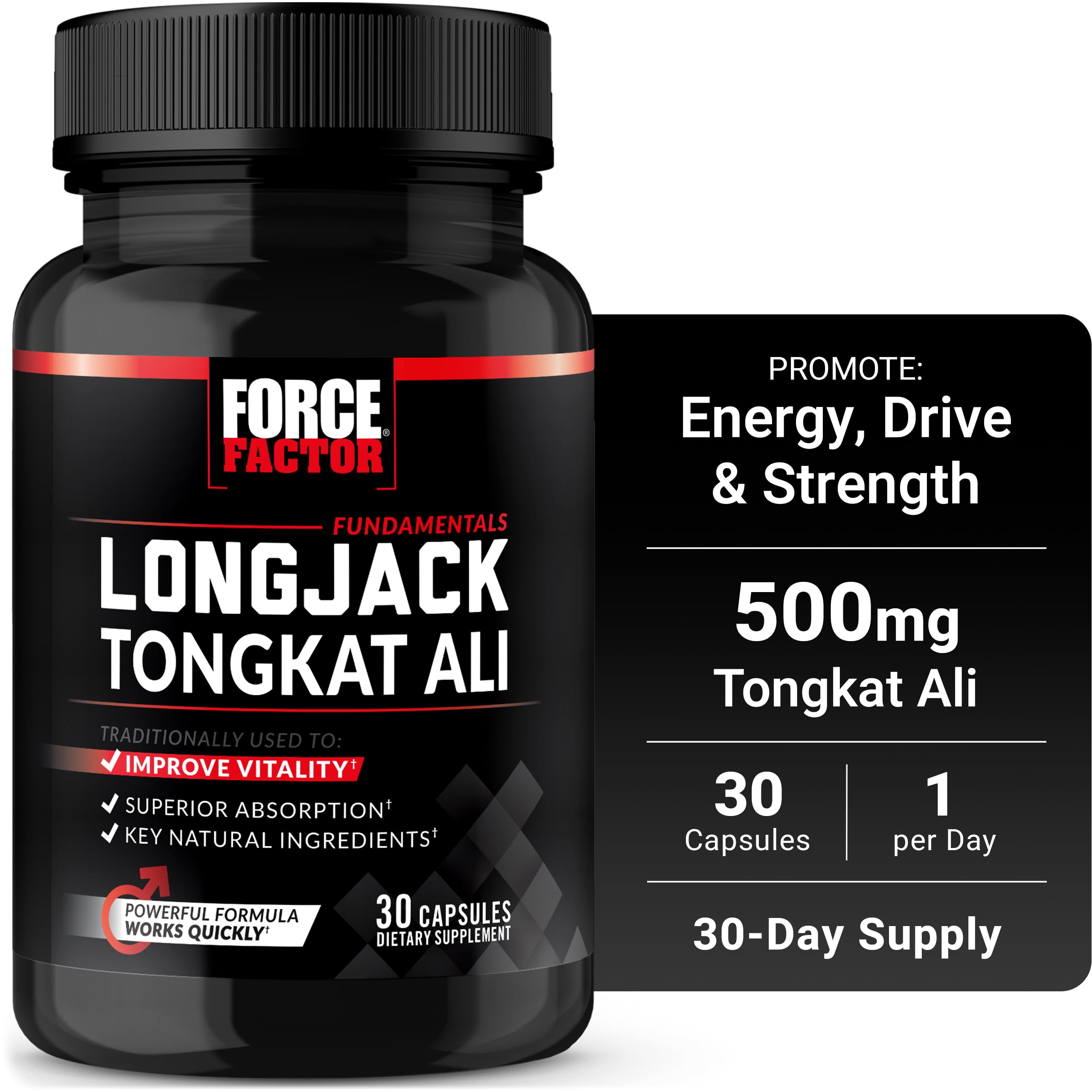 Force Factor Longjack Tongkat Ali for Men to Boost Libido, Vitality, Stamina & Performance, Superior Absorption, 30 Capsules