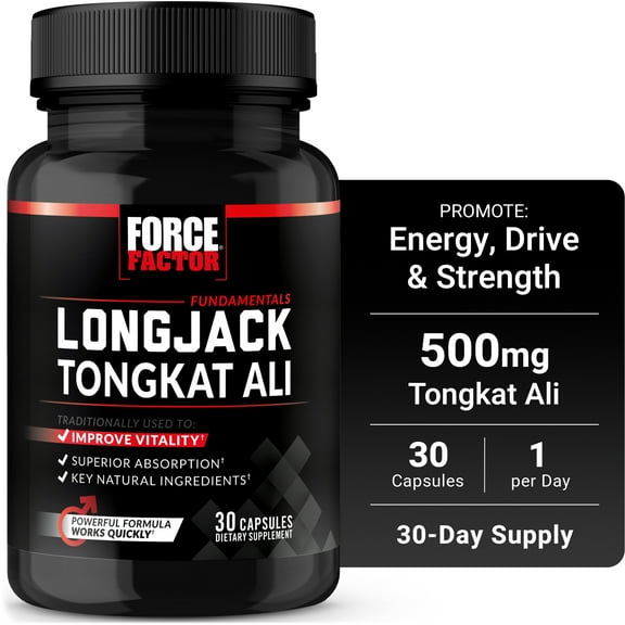 Force Factor Longjack Tongkat Ali for Men to Boost Libido, Vitality, Stamina & Performance, Superior Absorption, 30 Capsules