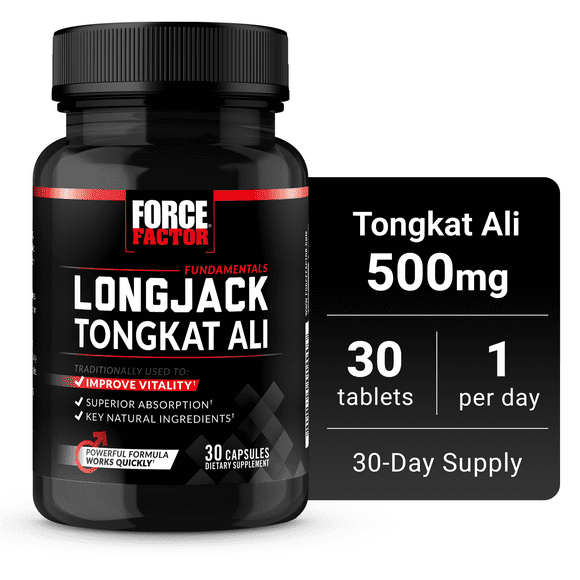 Force Factor Longjack Tongkat Ali 500mg, Vitality Supplement for Men, 30 Capsules