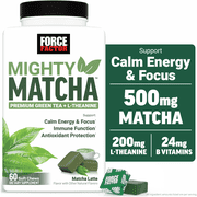 Force Factor Mighty Matcha, Premium Organic Matcha Green Tea with L-Theanine & B Vitamins to Support Calm Energy, Focus & Antioxidant Defenses, Matcha Latte, 60 Soft Chews