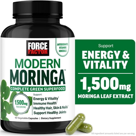 Force Factor Modern Moringa Capsules, Complete Green Superfood to Support Energy, Immune Health, and Hair, Skin & Nails with Vitamins D, B6, B12, Biotin & Antioxidants, 90 Capsules