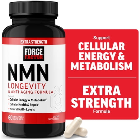 Force Factor NMN Longevity Capsules, 500mg NMN Extra Strength, Precursor to Boost NAD+ Levels for Cellular Energy, Metabolism & Healthy Aging Support, 60 Capsules