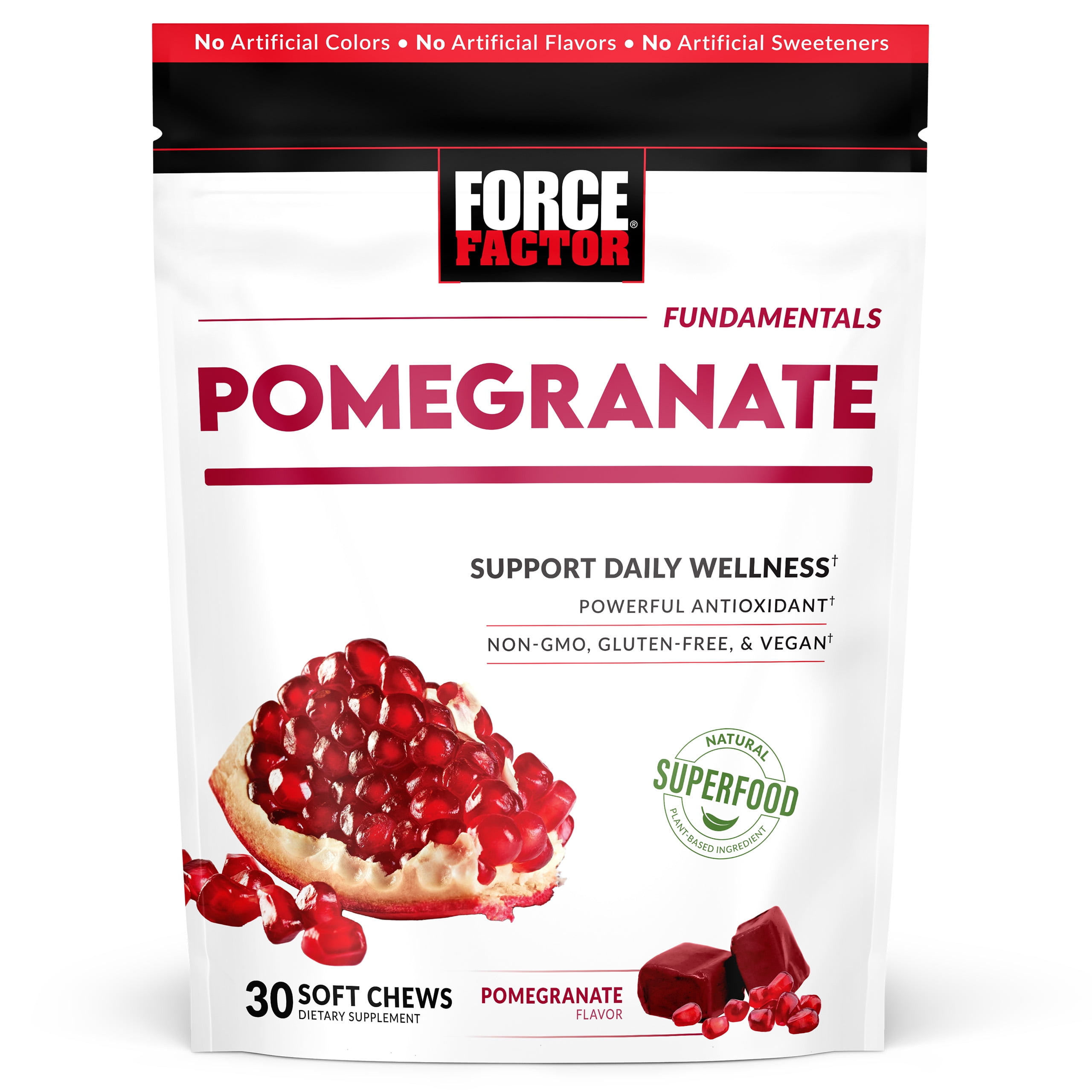 Pomegranate Soft Chews, Healthy Aging, Heart Health, Bone Health, & Brain Health, Superfood & Antioxidants Supplement, Non-GMO, Gluten-Free, Vegan, Pomegranate Flavor, 30 Soft Chews by Force Factor