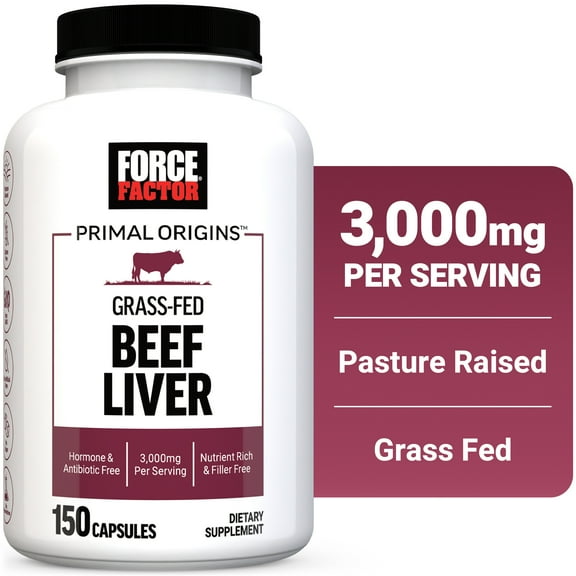 Force Factor Primal Origins Beef Liver, Grass Fed Beef Organ Supplement, Pasture-Raised, Hormone & Antibiotic Free, Non-GMO, 150 Capsules