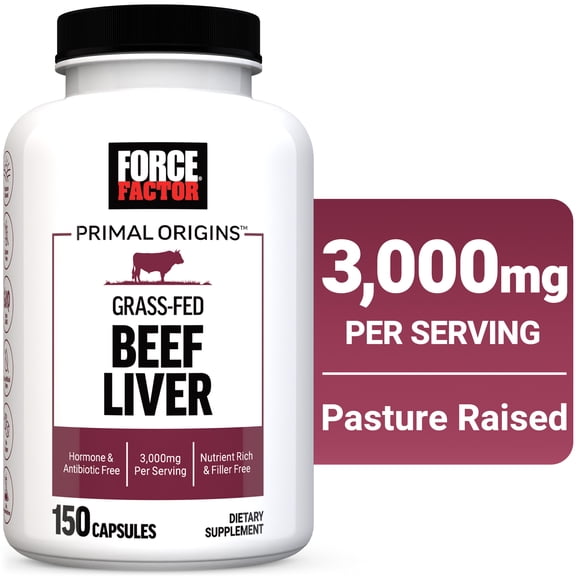 Force Factor Primal Origins Beef Liver, Grass Fed Beef Organ Supplement, Pasture-Raised, Hormone & Antibiotic Free, Non-GMO, 150 Capsules