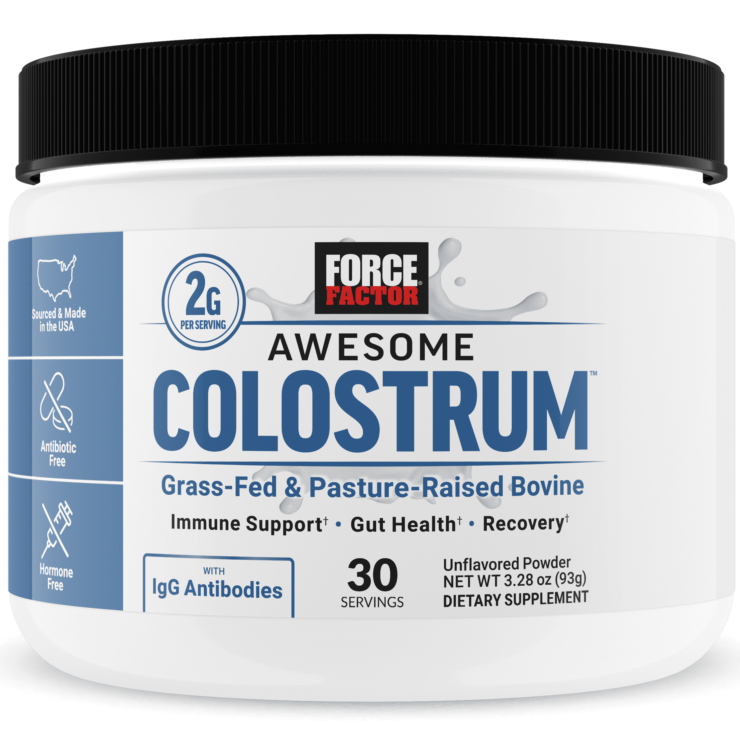 Force Factor Awesome Colostrum Powder, Pasture-Raised, Grass Fed, Hormone Free, 30 Servings