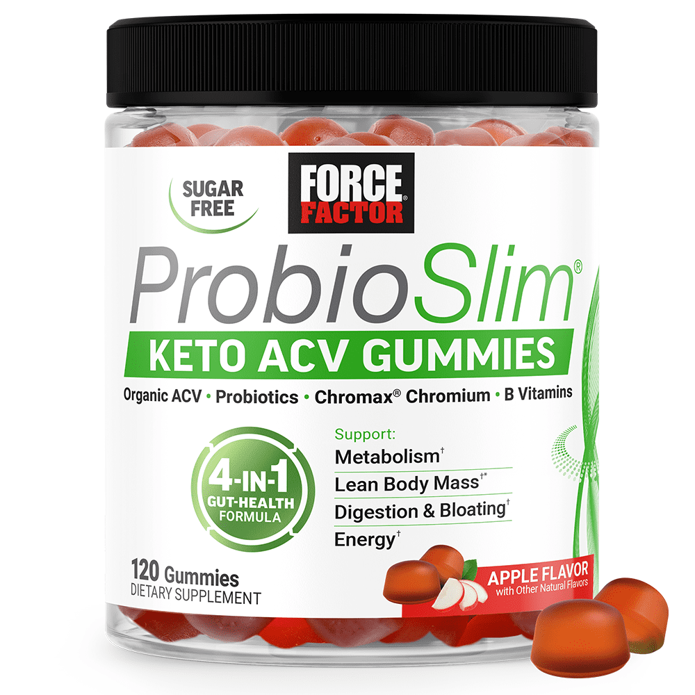 Force Factor ProbioSlim Keto ACV Gummies, Organic Apple Cider Vinegar Gummies, LactoSpore Probiotics & Prebiotics to Support Digestion, Metabolism, & Immune Health, 1 Net Carb, Apple Flavor, 120ct