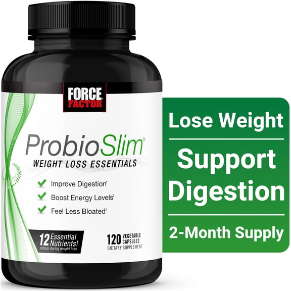 Force Factor ProbioSlim Weight Loss Essentials, Probiotics for Women & Men with Prebiotic Fiber for Digestion, Gut Health & Bloating, 120 Capsules