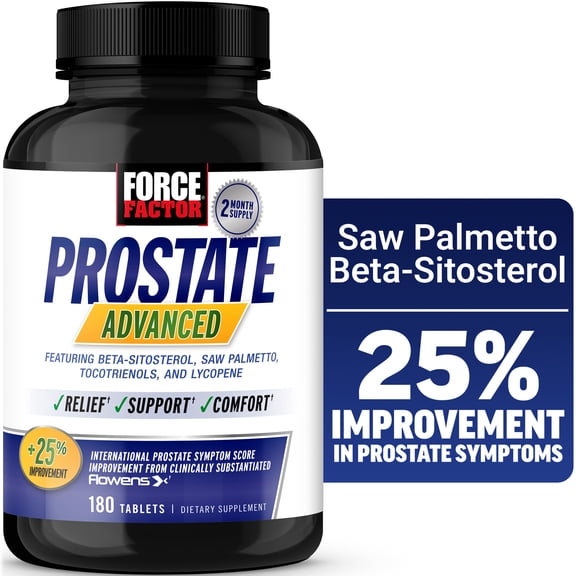 Force Factor Prostate Advanced, Prostate Supplement for Men with Saw Palmetto, Beta Sitosterol & Pygeum for Bladder & Urinary Relief, 180 Tablets