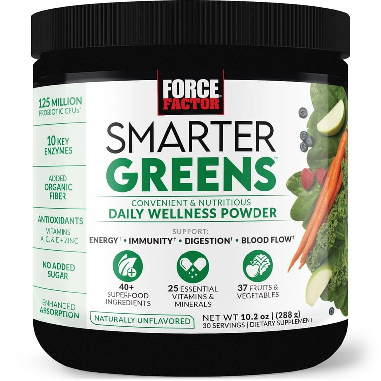 Smarter Greens Daily Wellness Greens Powder Super Greens Superfoods Supplement 30 Servings by Force Factor