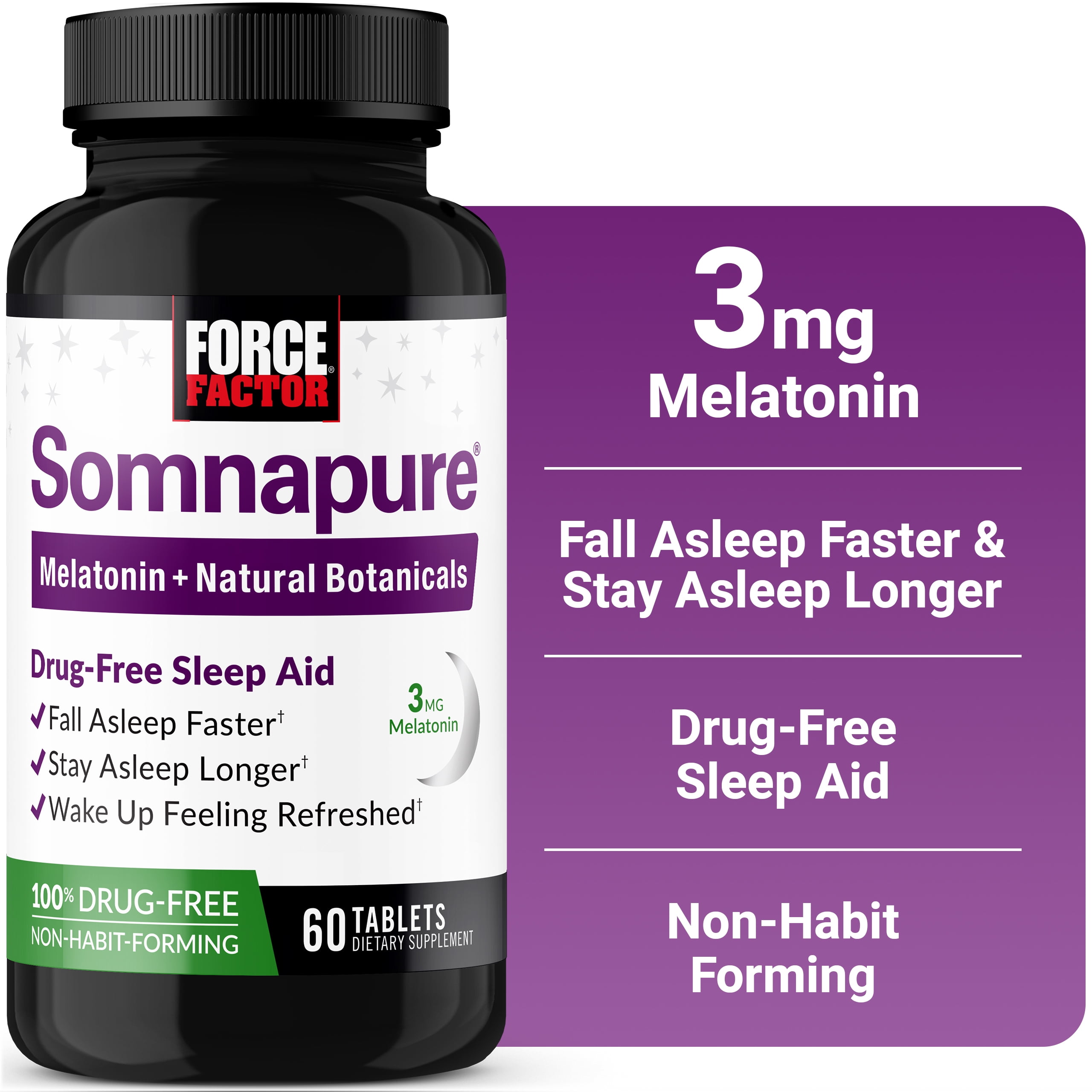 Force Factor Somnapure Sleep Aid with 3mg Melatonin, Valerian & L-Theanine for Sleep Support, Drug-Free & Non-Habit-Forming Sleeping Pills, 60 Tablets