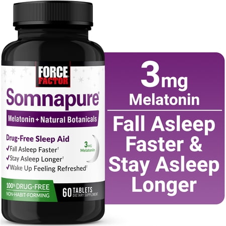 Force Factor Somnapure Sleep Aid with 3mg Melatonin, Valerian & L-Theanine for Sleep Support, Drug-Free & Non-Habit-Forming Sleeping Pills, 60 Tablets
