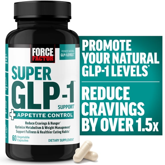 Force Factor Super GLP-1 Support with Ashwagandha for Women's Appetite Control and Metabolism, 60 Capsules
