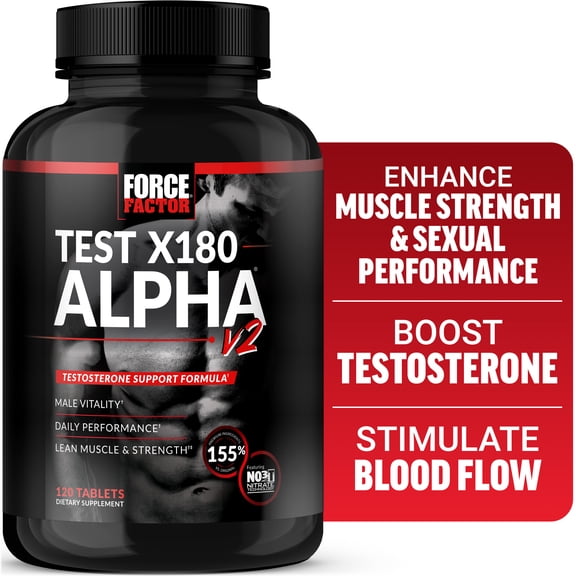 Force Factor Test X180 Alpha V2, Testosterone Booster for Men with Fenugreek, Ashwagandha & L-Citrulline for Muscle, Strength & Libido, 120 Tablets
