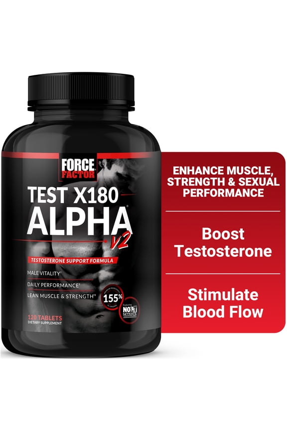 Test X180 Alpha V2, Testosterone Booster for Men with Fenugreek, Ashwagandha & L-Citrulline for Muscle, Strength & Libido, 120 Tablets