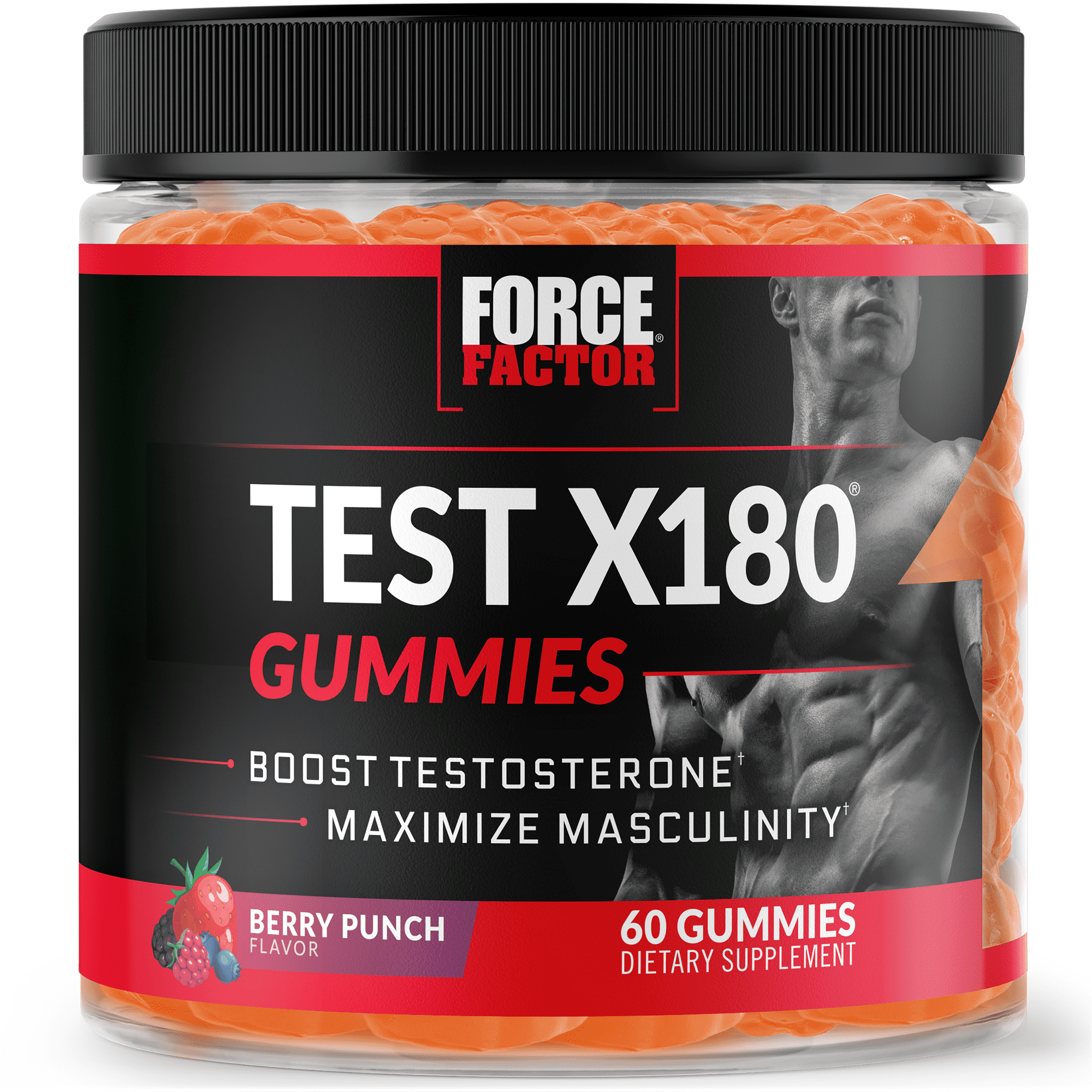Force Factor Test X180 Gummies, Testosterone Booster for Men, Berry