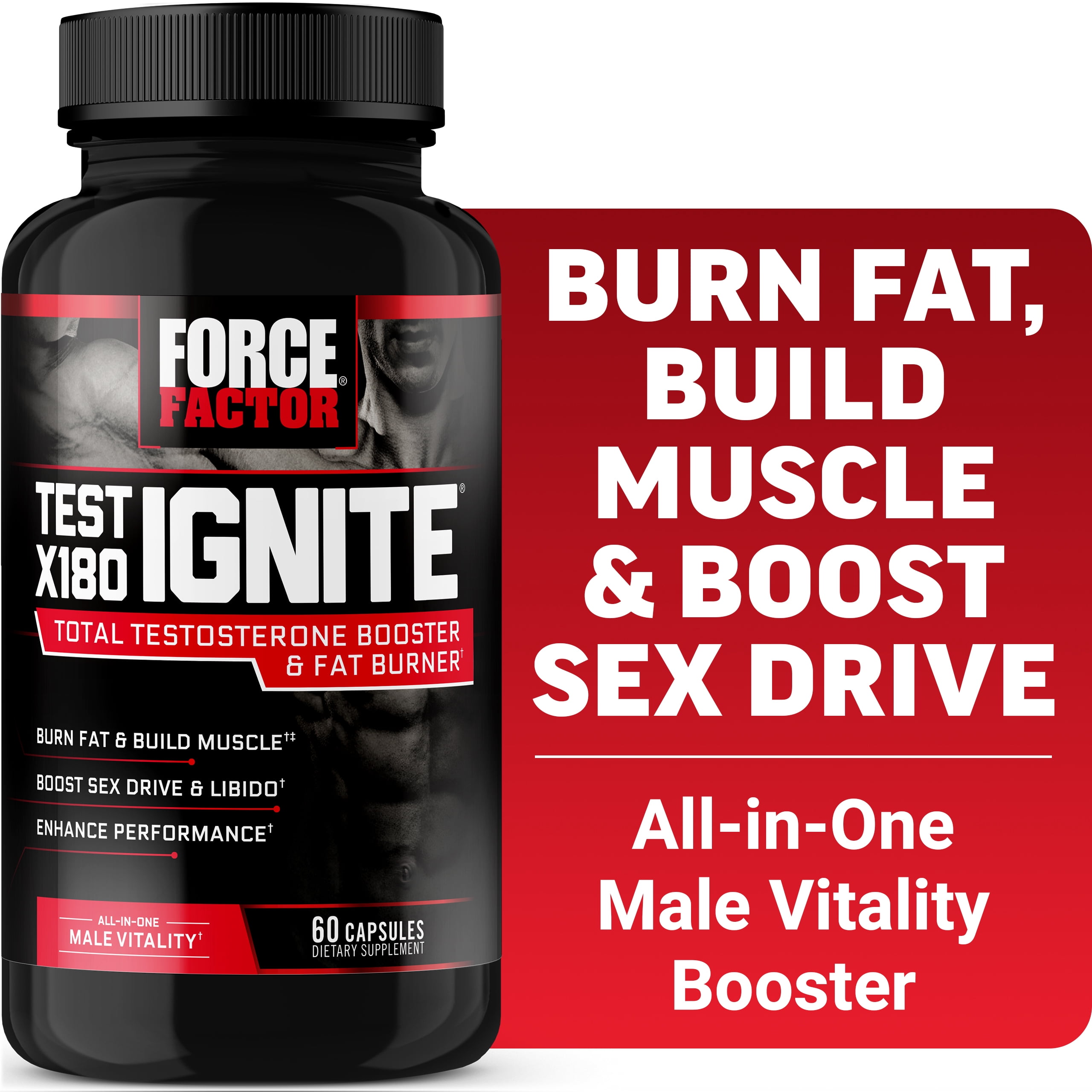 Force Factor Test X180 Ignite, Total Testosterone Booster for Men, Strength & Muscle Max Performance, 60ct