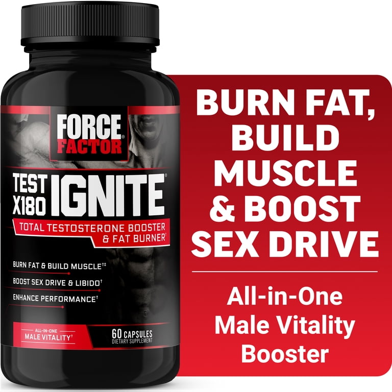Force Factor Test X180 Ignite, Testosterone Booster for Men with Fenugreek, Horny Goat Weed for Muscle, Strength, Energy & Performance, 60 Capsules
