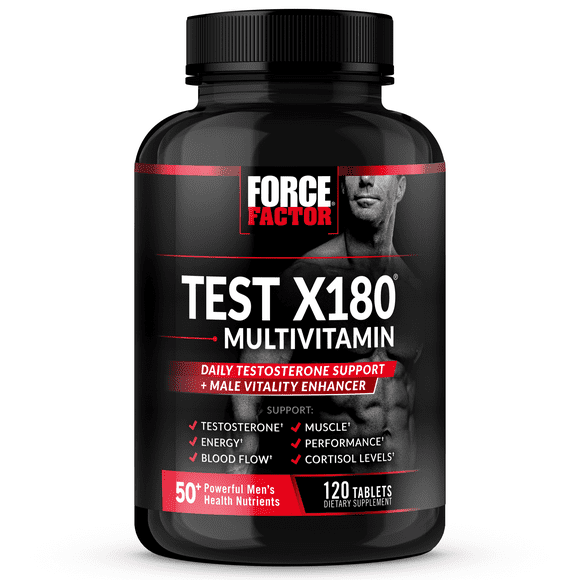 Force Factor Test X180 Multivitamin, Testosterone Booster Supplement for Men, Support Muscle, Strength, Performance & Vitality, 50+ Nutrients for Mens Health & All 13 Essential Vitamins, 120 Tablets