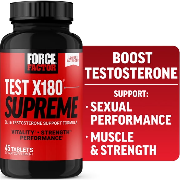 Force Factor Test X180 Supreme, Testosterone Booster for Men to Enhance Performance, Lower Estrogen, Support Muscle, Strength & Libido, 45 Tablets