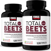 Force Factor Total Beets, Beet Root Capsule Alternative with Beetroot Powder for Blood Pressure, Circulation & Nitric Oxide, 120 Tablets 2 Pack