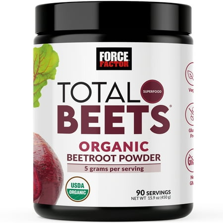Force Factor Total Beets Organic Beet Root Powder, Beetroot Supplement for Circulation & Blood Flow, USDA-Certified Organic, Unflavored, 90 Servings