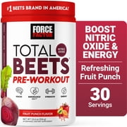 Force Factor Total Beets Pre Workout Powder, Nitric Oxide Booster with Beetroot Powder for Energy, Blood Flow & Pumps, Fruit Punch, 30 Servings