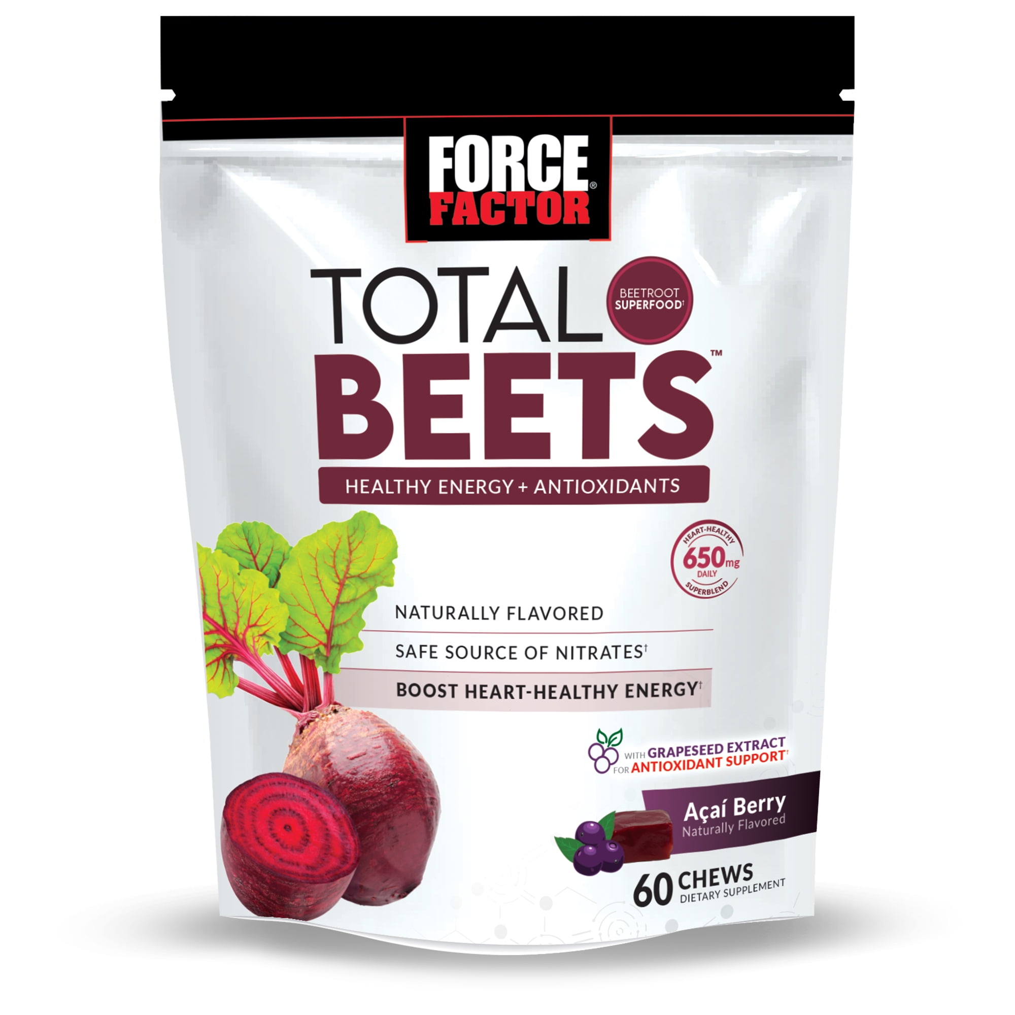 Force Factor Total Beets Soft Chews with Beetroot Supplement, 60 Chews
