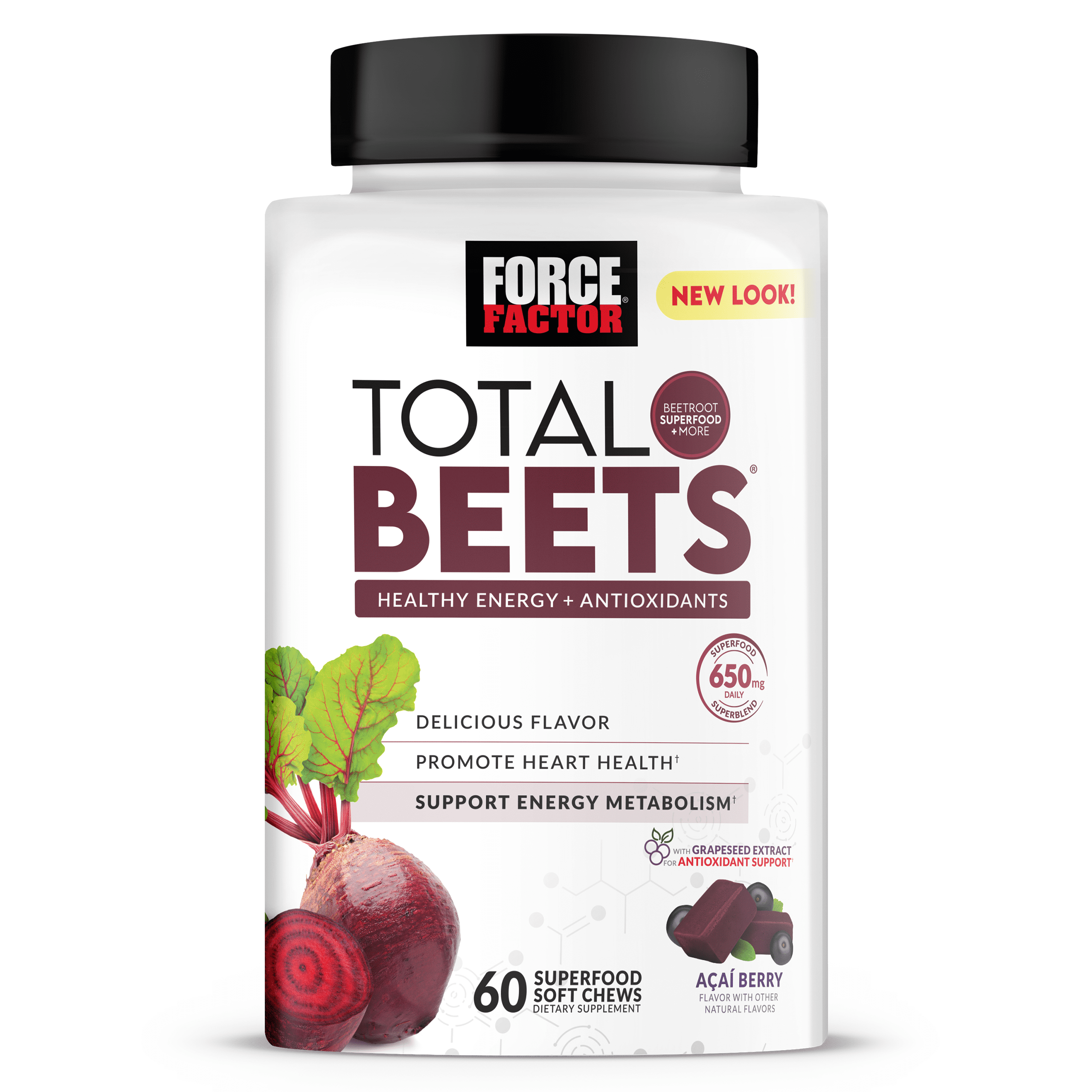 Force Factor Total Beets Soft Chews with Beetroot Supplement, 60 Chews