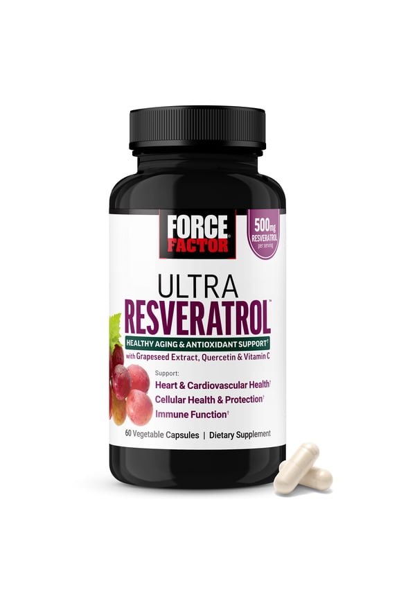 Ultra Resveratrol, 500mg Trans-Resveratrol with Grapeseed Extract, Quercetin & Vitamin C, Antioxidant Supplement for Healthy Aging & Cellular Protection, 60 Capsules