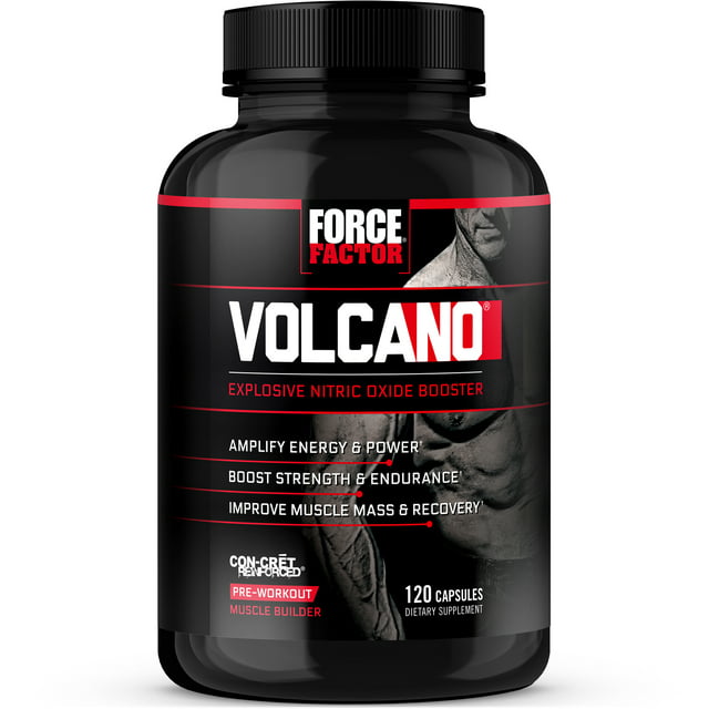 Force Factor Volcano Pre-Workout Nitric Oxide Booster Supplement for Men, 120 Capsules