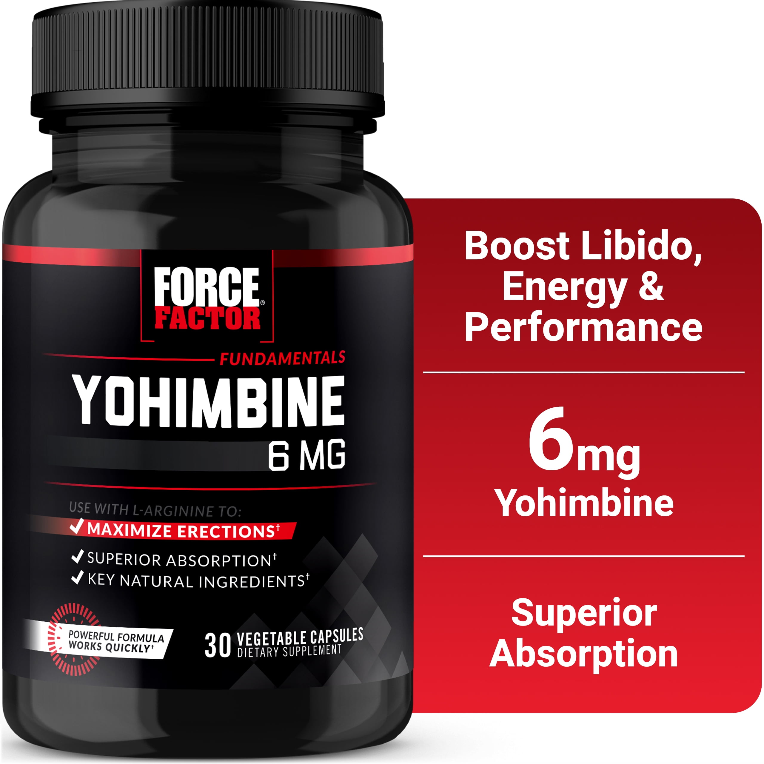 Force Factor Yohimbine Supplement, 6mg Yohimbine Bark Extract to Support Libido, Drive, Performance, Energy & Mood, Superior Absorption, 30 Capsules