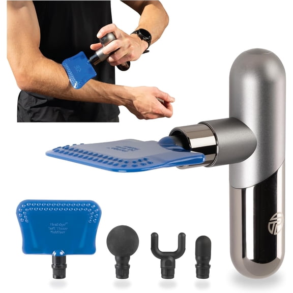 Force Mini 2.0 Massage Gun w/FlexEdge Attachment + 3 More (4 Total), Handheld Vibrating Soft Tissue Mobilizer, Percussion Muscle Scraper, Whole Body Muscle Relaxation, 5 Speeds