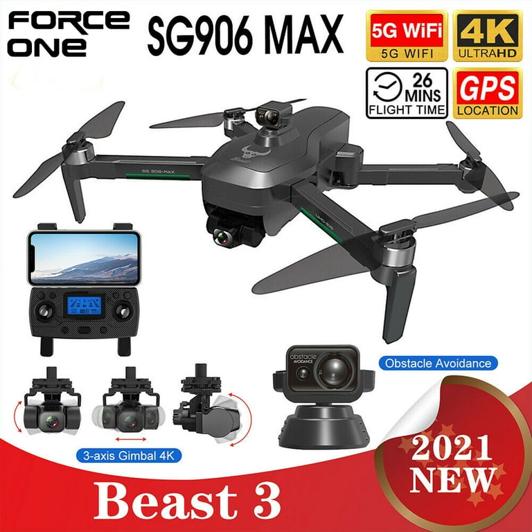 Force One SG906 MAX Beast 3 RC Quadcopter Folding Drone Laser Obstacle Avoidance with 1 Battery Black