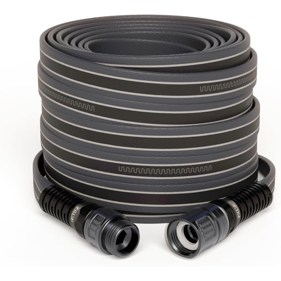 Force Pro Water Hose, Lightweight Ultra Flexible Durable Kink-Free Heavy-Duty Commercial Grade Flat Garden Hose, Grey and Blue, 25- x 5/8-Inch