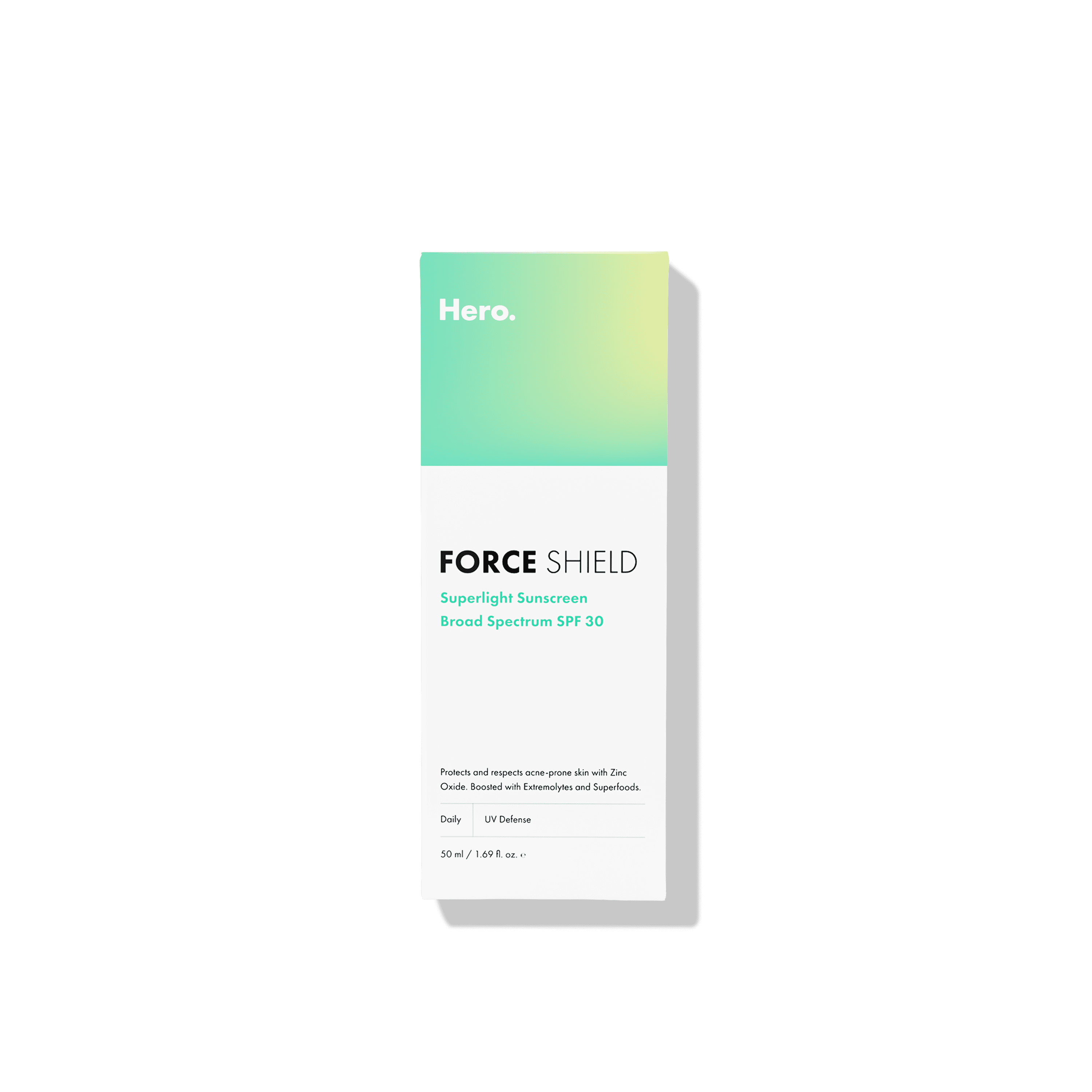 Force Shield Superlight Sunscreen SPF 30 from Hero Cosmetics for Sun Protection, Zinc Oxide, Green