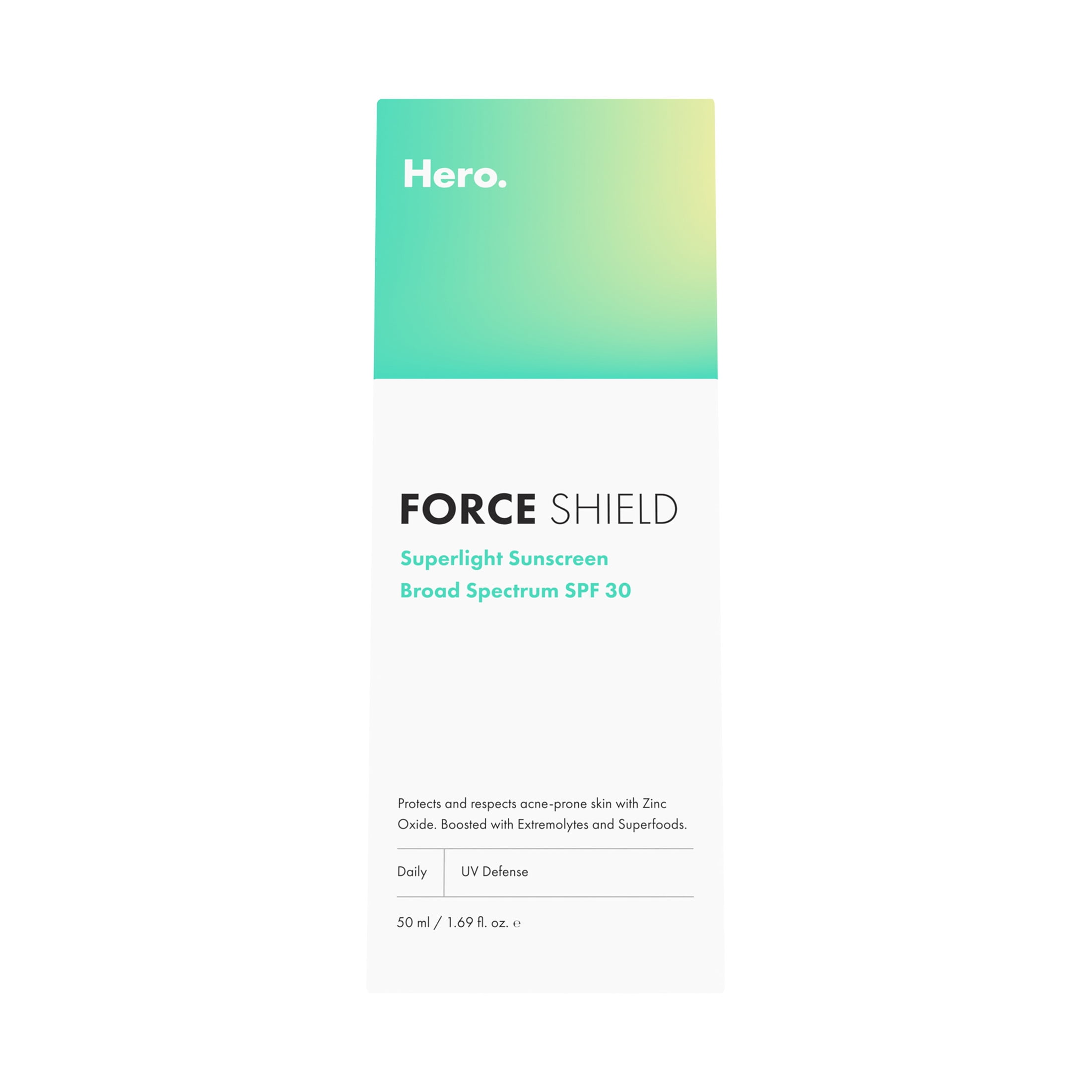 Hero Cosmetics Force Shield Superlight Sunscreen SPF 30, Zinc Oxide Mineral Sunscreen, 50ml