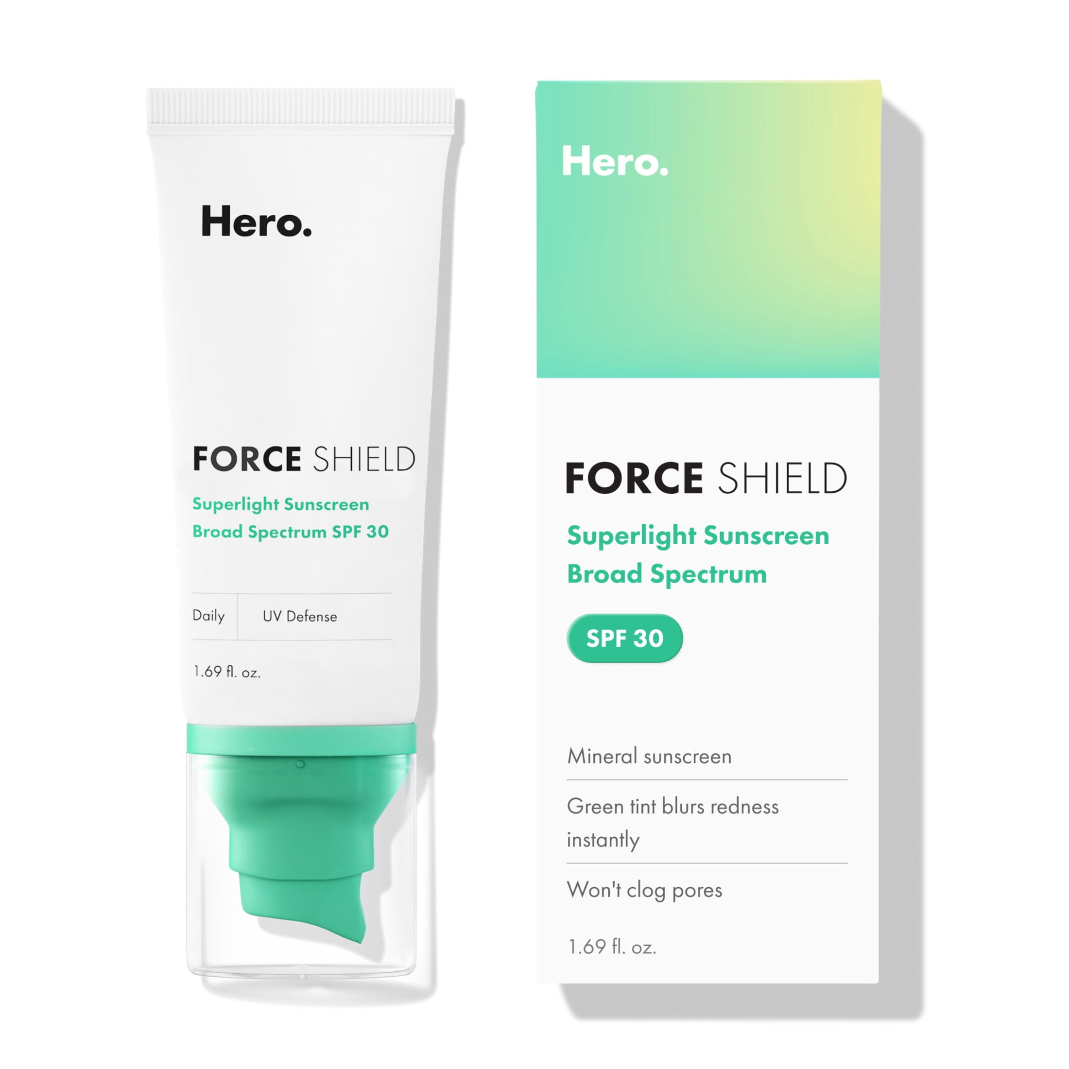 Hero Cosmetics Force Shield Superlight Sunscreen SPF 30, Zinc Oxide Mineral Sunscreen, 50ml
