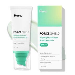 Hero Cosmetics Force Shield Superlight Sunscreen SPF 30, Zinc Oxide Mineral Sunscreen, 50ml